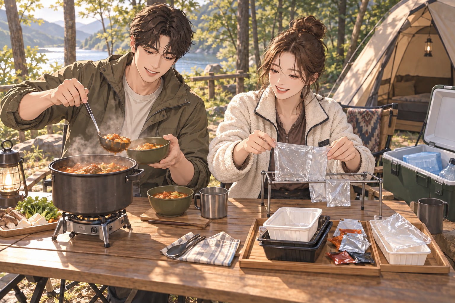캠핑 간편식 포장쓰레기 줄이기, 소스 비닐은 헹궈 말려 분리배출 대표 연출 이미지